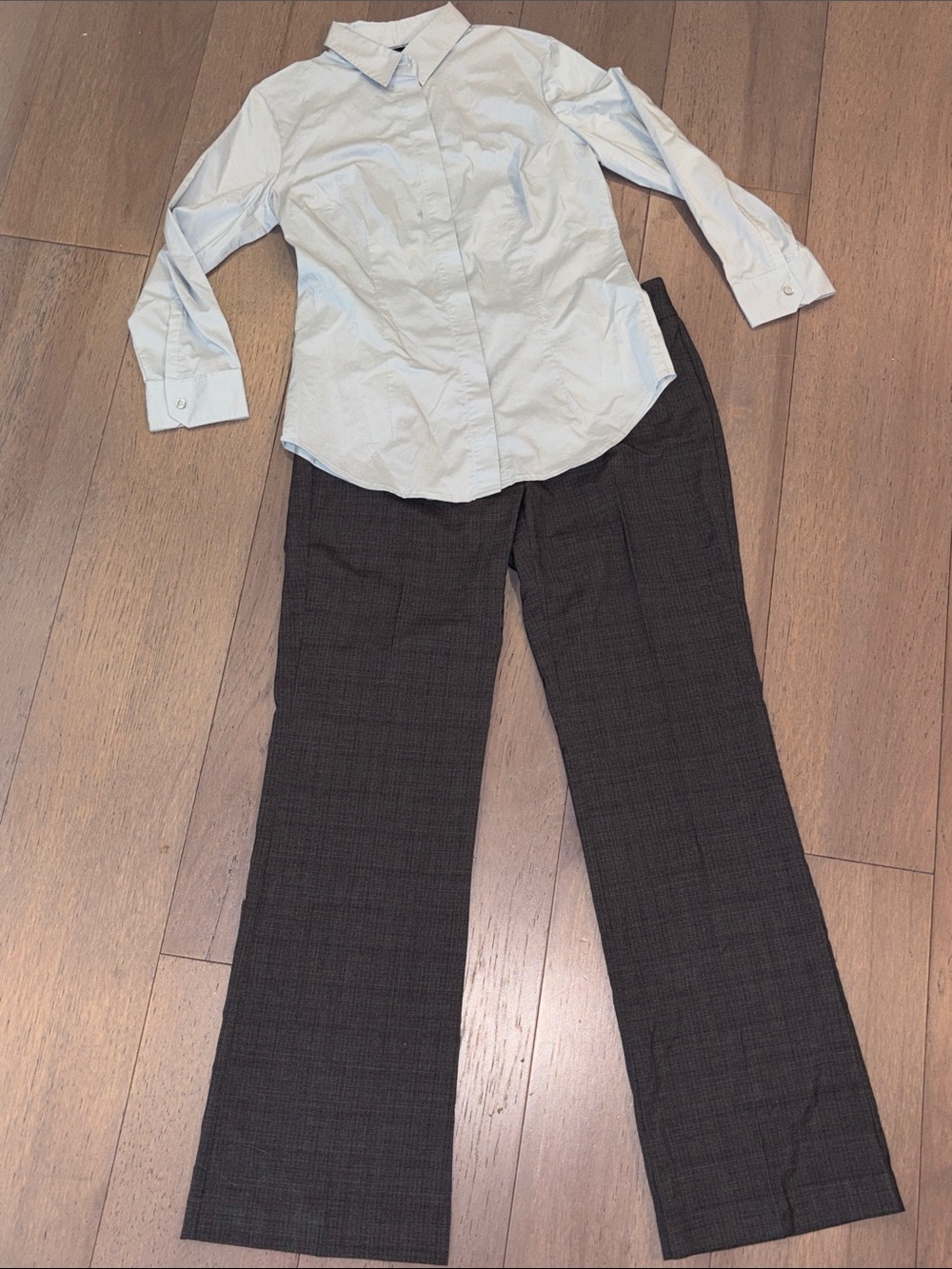 New York & Company Women's Gray Plaid Dress Trousers and bottondown top